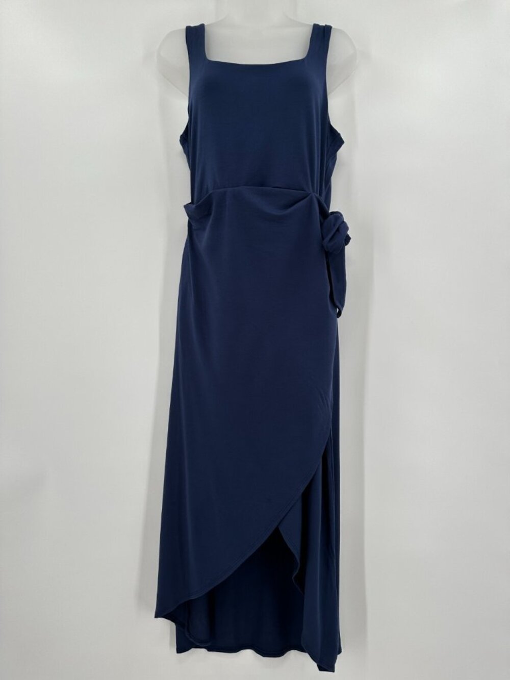 Quince Navy Blue Tencel Jersey Side Tie Dress Sleeveless Midi Wrap sz S Women's